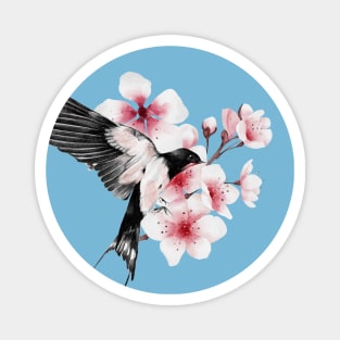 Beautiful Flying Swallow and Sakura Blossom - japanese painting Magnet